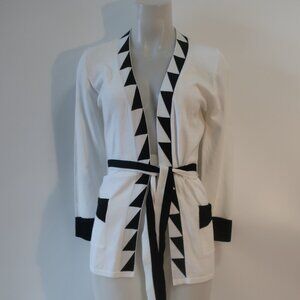 NWT Womens SMF White, Black Knit Cardigan Sweater W/Belt S